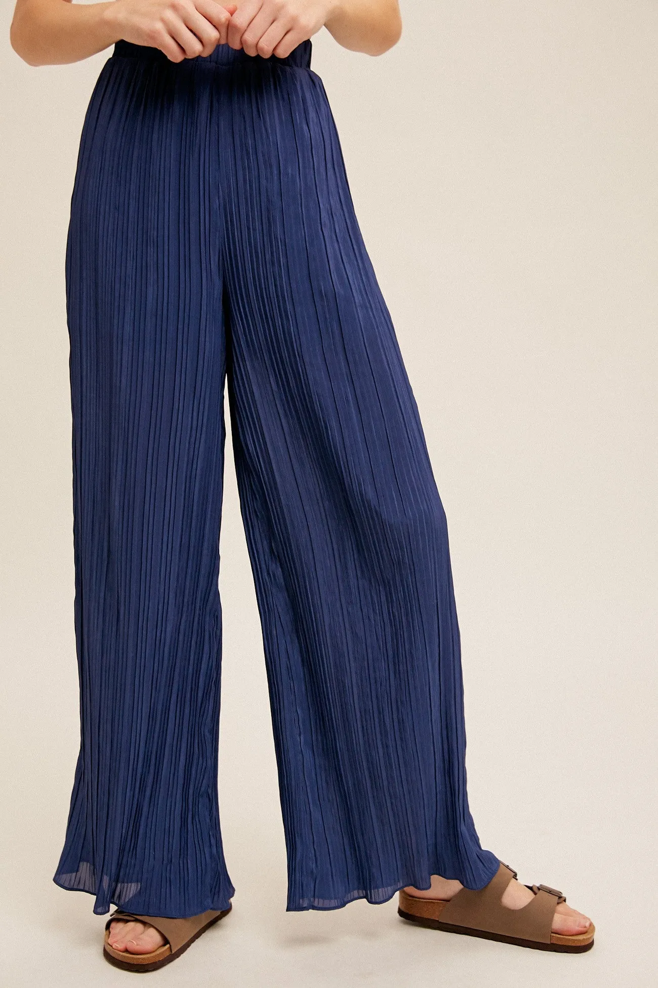 Casual Comfort Pull On Pleated Pants - Midnight Blue