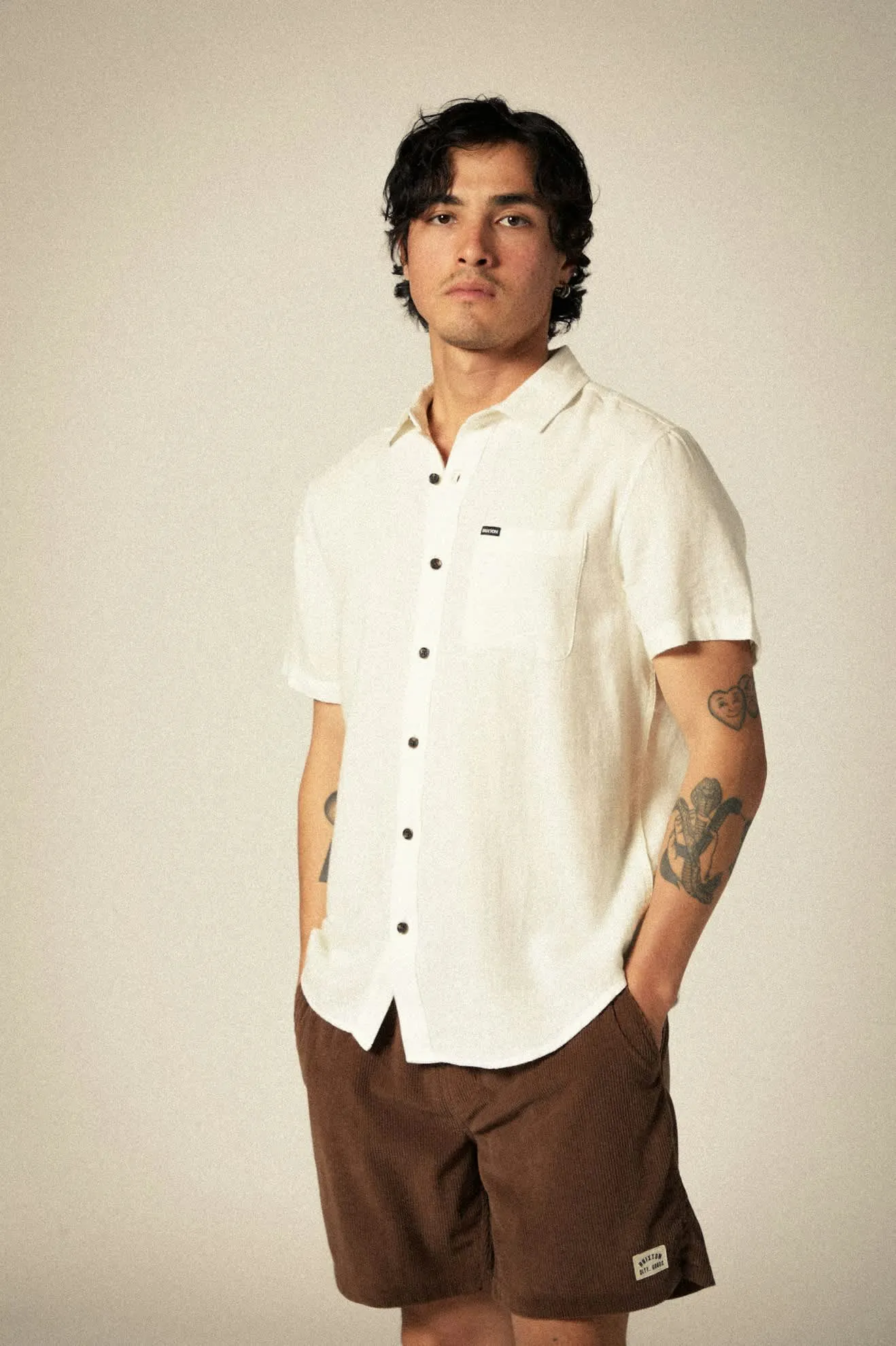 Charter Organic Cotton Linen Blend S/S Shirt - Egret White