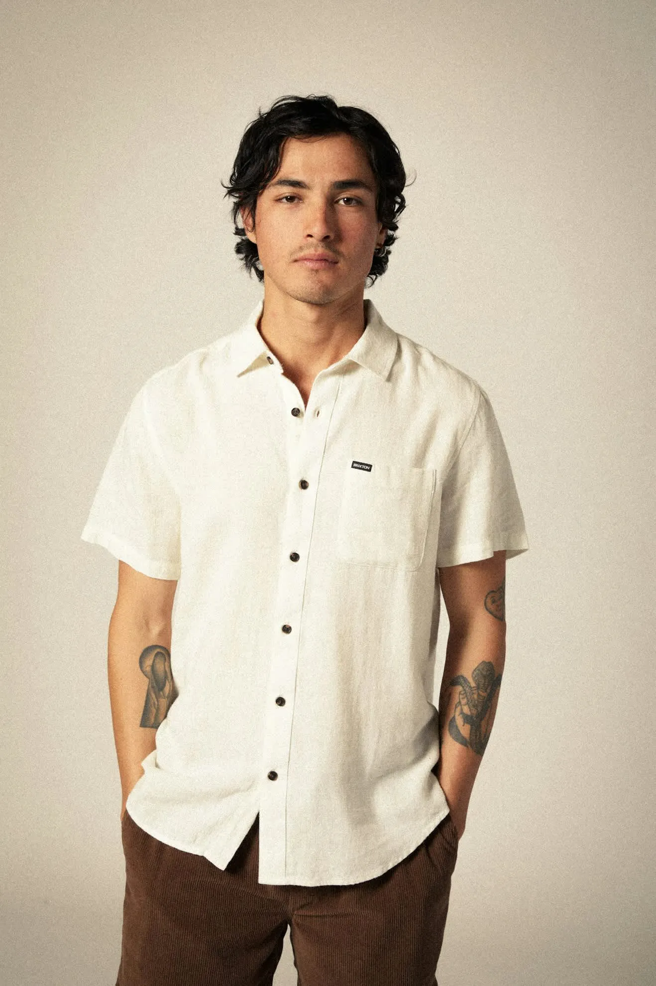 Charter Organic Cotton Linen Blend S/S Shirt - Egret White
