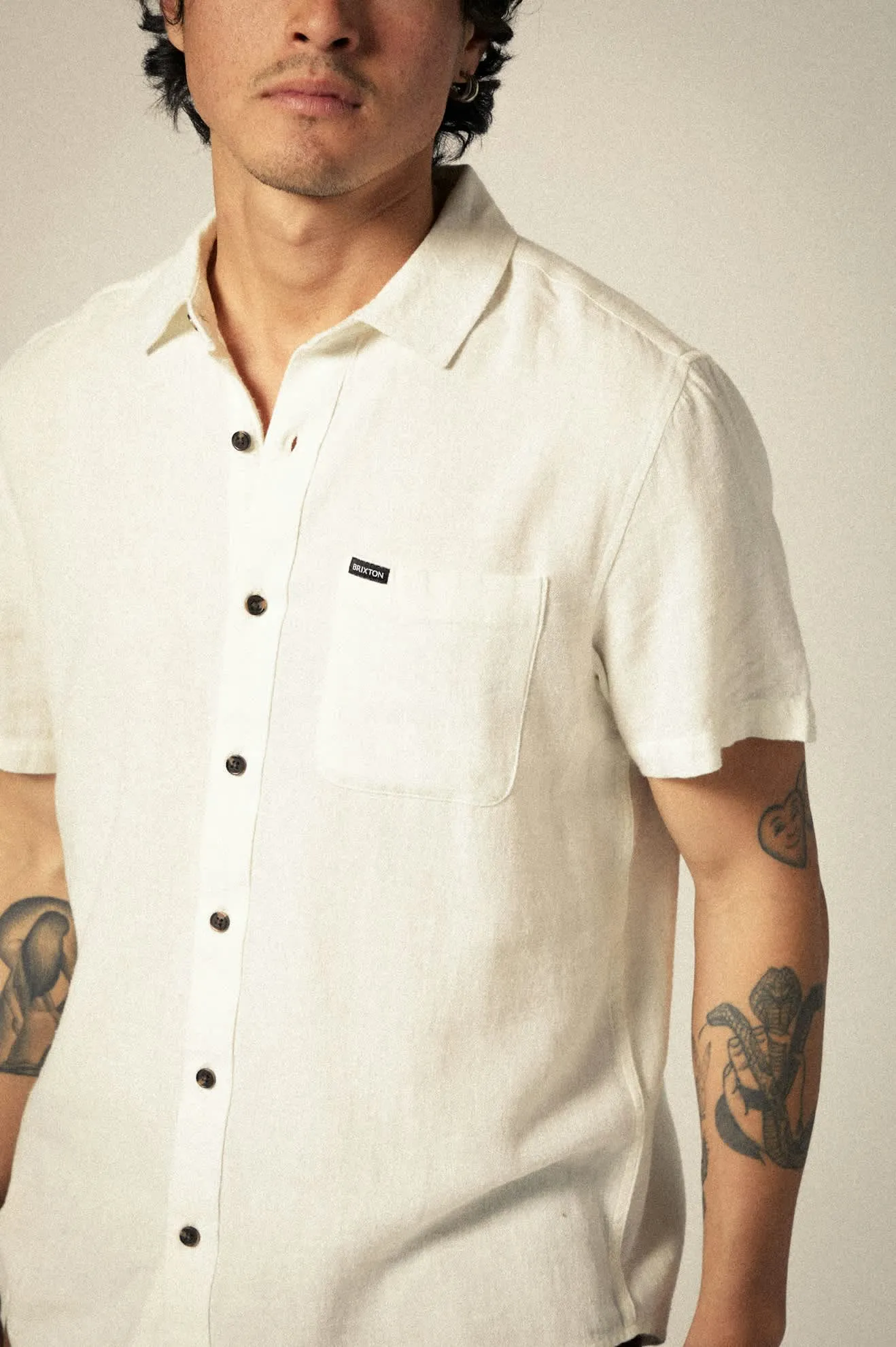 Charter Organic Cotton Linen Blend S/S Shirt - Egret White