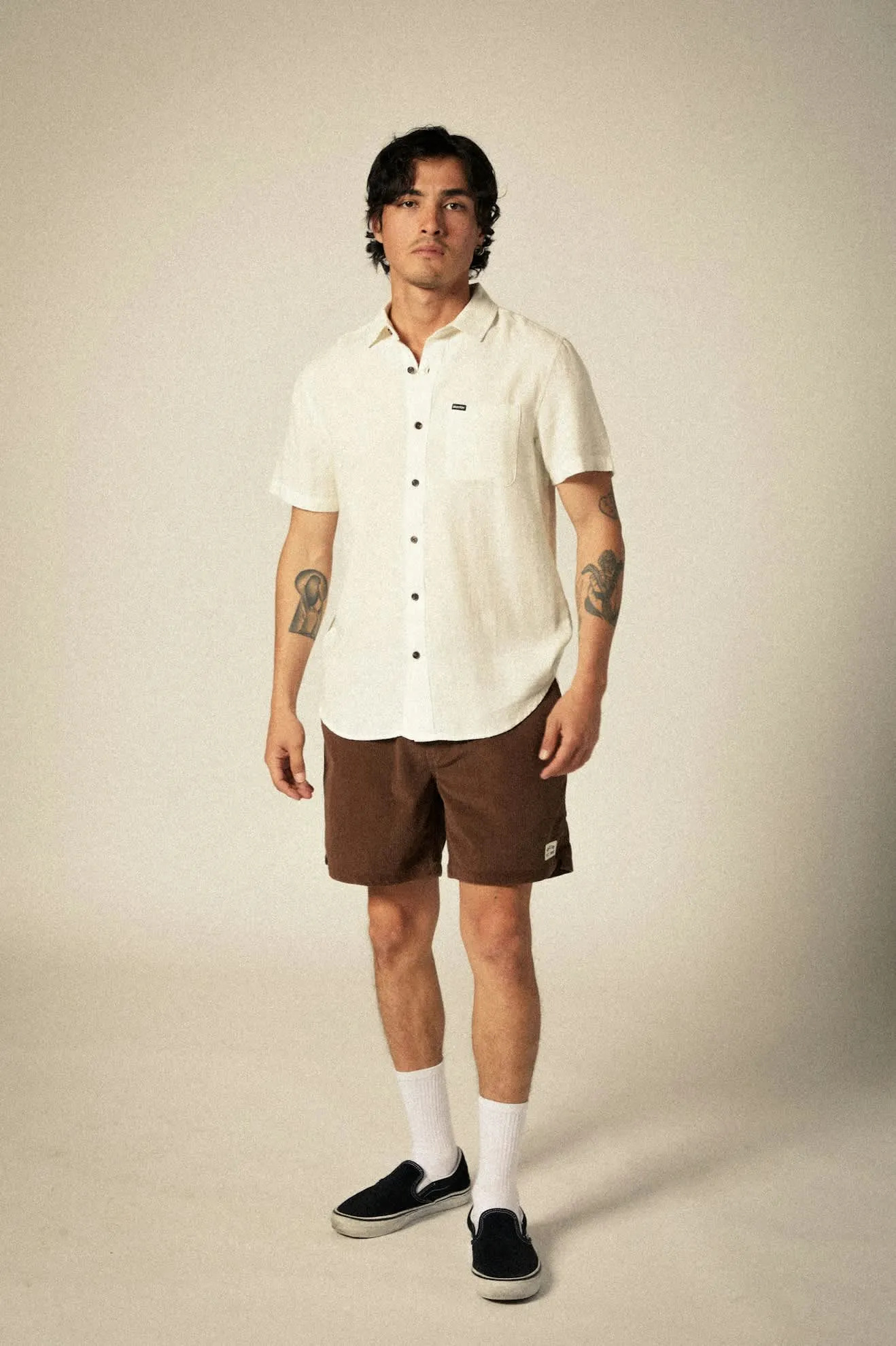 Charter Organic Cotton Linen Blend S/S Shirt - Egret White