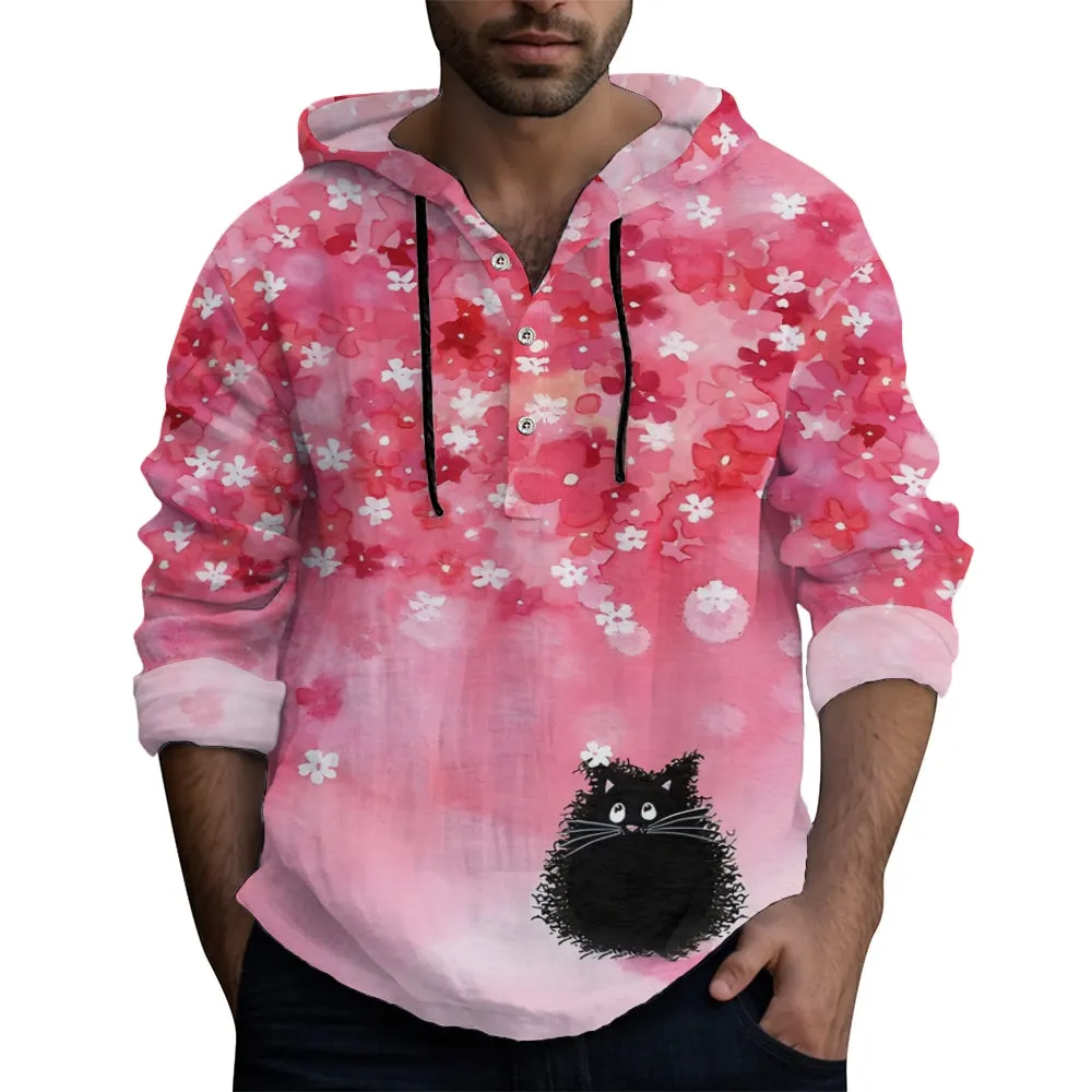 Cherry Blossom Black Cat Art Linen Blend Hoodie 2411008469