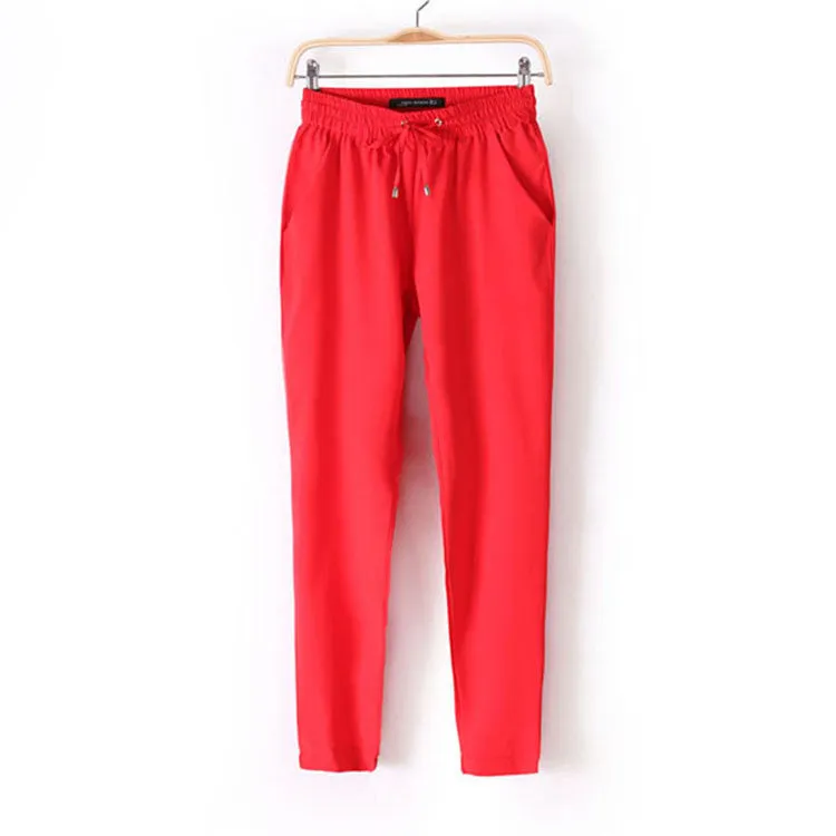 Chiffon Pants Women Pants Casual Harem Pants Drawstring Elastic Waist Pants Plus Size Women Trousers