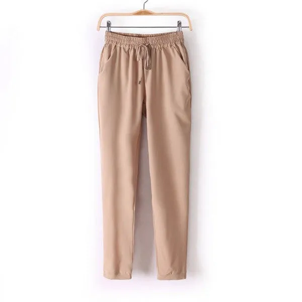 Chiffon Pants Women Pants Casual Harem Pants Drawstring Elastic Waist Pants Plus Size Women Trousers
