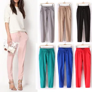 Chiffon Pants Women Pants Casual Harem Pants Drawstring Elastic Waist Pants Plus Size Women Trousers