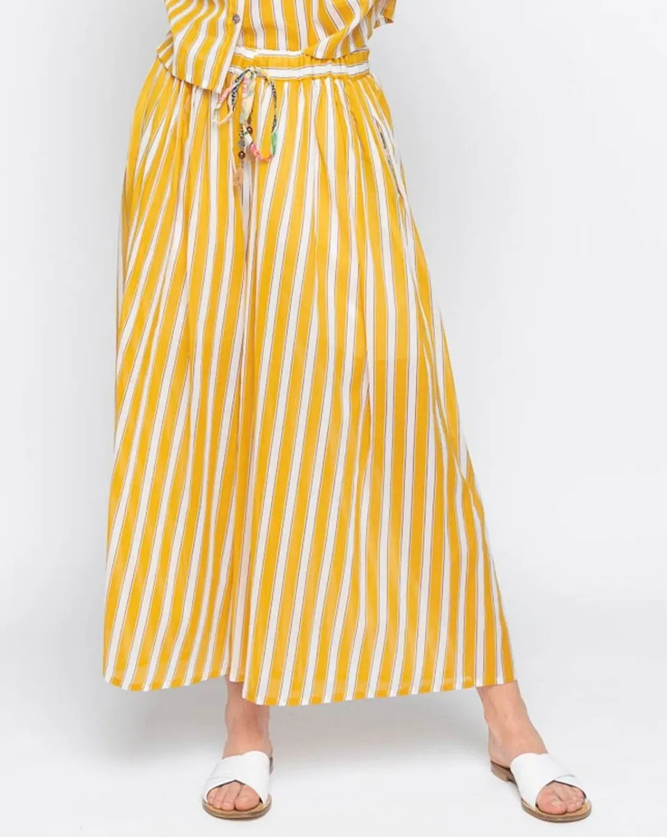 Club-Striped Tie-Waist Palazzo Pant