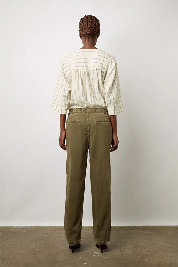 COLOMBE KAKI LINEN MIX TROUSERS