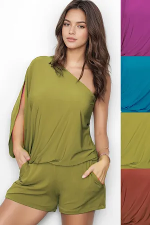 Comfy Vibes One Shoulder Blouson Romper- CUSTOMIZED COLOR
