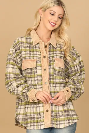 CORDUROY DETAIL PLAID JACKET