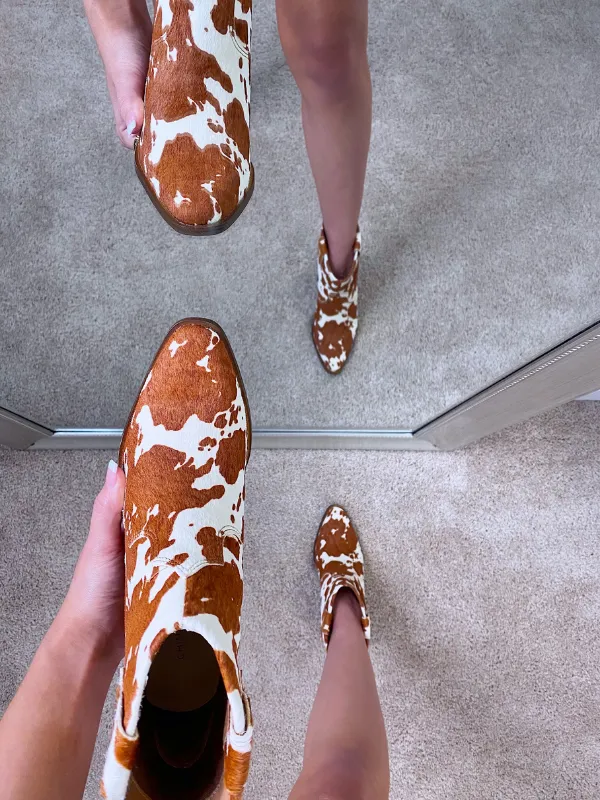 Cow Print Cutie Booties, Brown