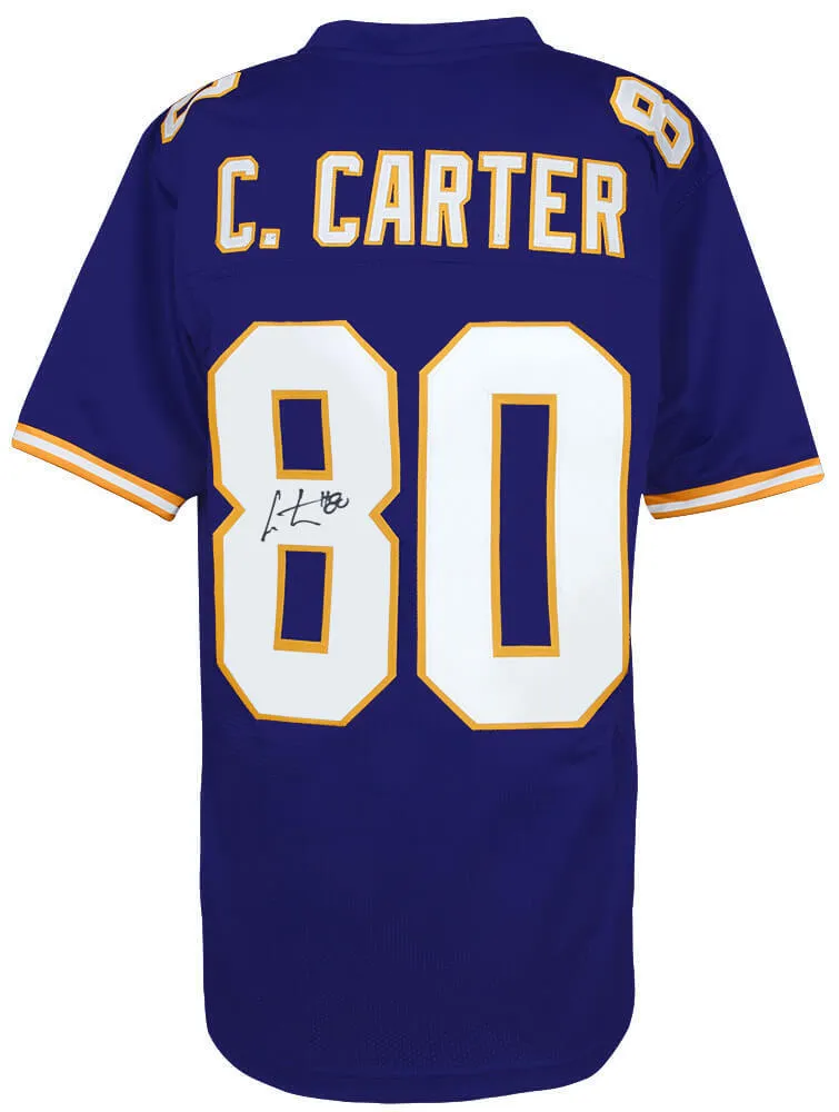 Cris Carter Signed Purple Throwback Custom Football Jersey w/#80 -(SCHWARTZ COA)