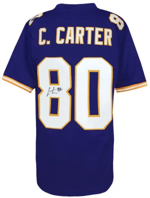 Cris Carter Signed Purple Throwback Custom Football Jersey w/#80 -(SCHWARTZ COA)