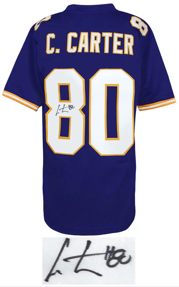 Cris Carter Signed Purple Throwback Custom Football Jersey w/#80 -(SCHWARTZ COA)