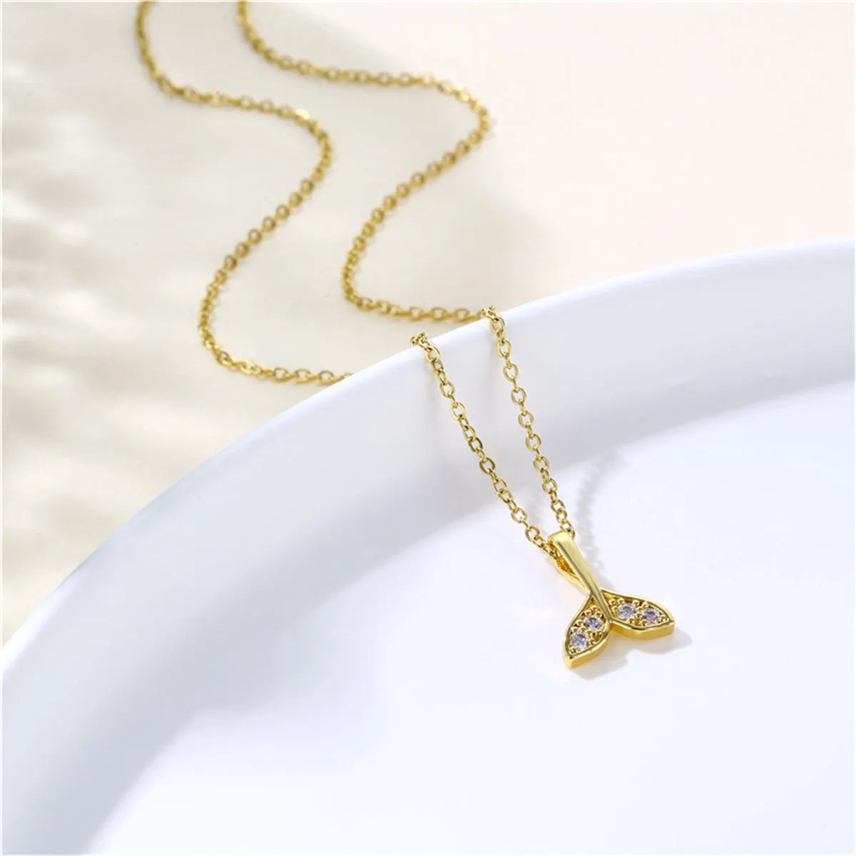 Cubic Zirconia & 18K Gold-Plated Fishtail Pendant Necklace