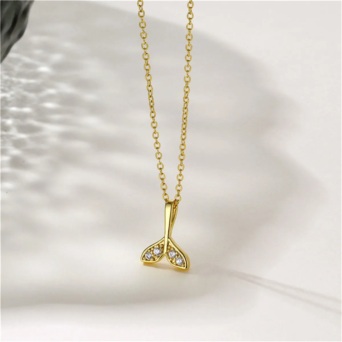 Cubic Zirconia & 18K Gold-Plated Fishtail Pendant Necklace