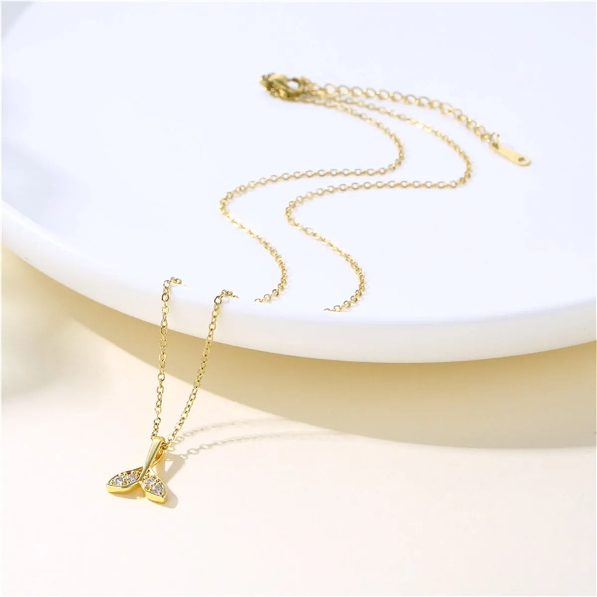 Cubic Zirconia & 18K Gold-Plated Fishtail Pendant Necklace
