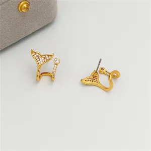 Cubic Zirconia & 18K Gold-Plated Fishtail Stud Earrings
