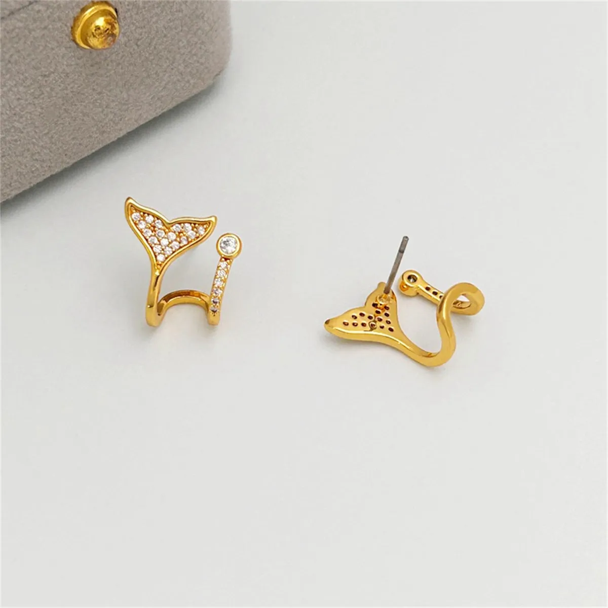 Cubic Zirconia & 18K Gold-Plated Fishtail Stud Earrings