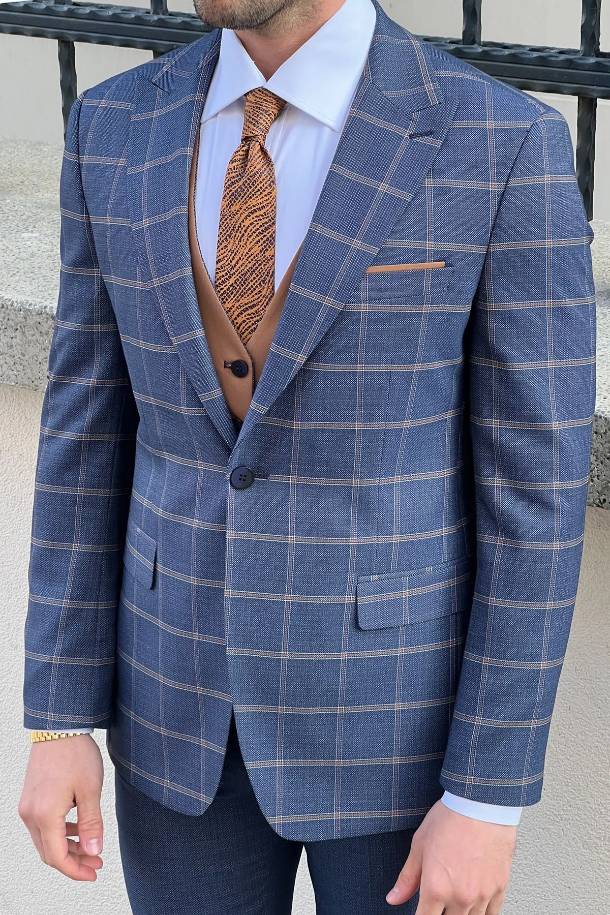 Daniel Navy Blue and Camel Slim-Fit Suit: A Timeless Classic for Every Occasion
