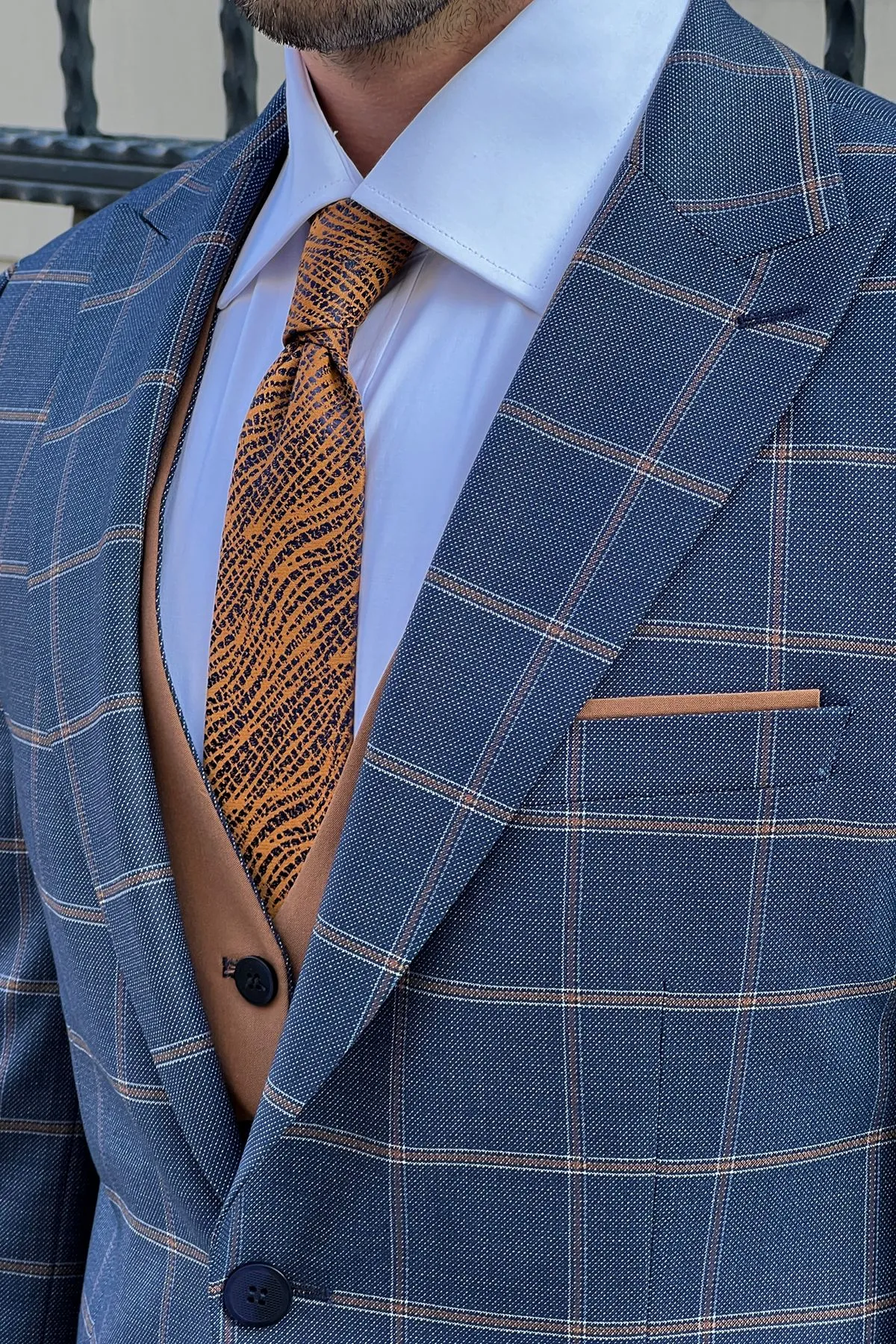 Daniel Navy Blue and Camel Slim-Fit Suit: A Timeless Classic for Every Occasion