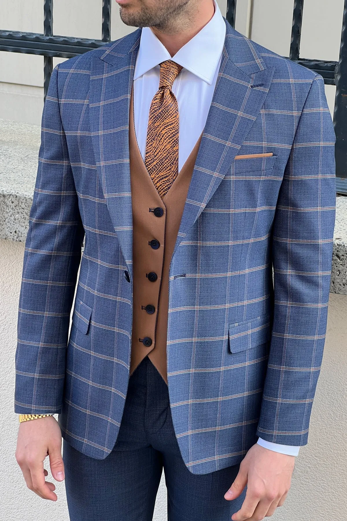 Daniel Navy Blue and Camel Slim-Fit Suit: A Timeless Classic for Every Occasion