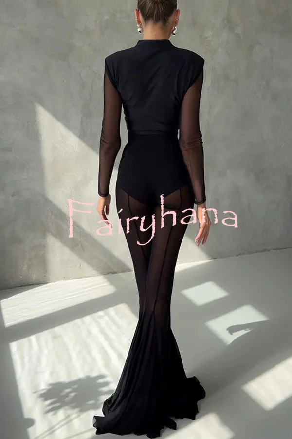 Deep Chic Mesh High Rise Elastic Waist Fishtail Stretch Pants