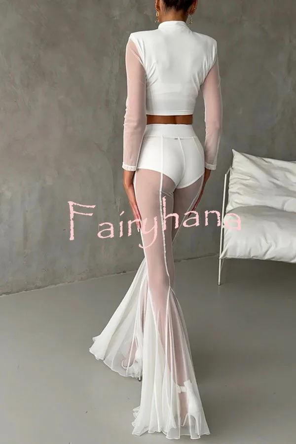 Deep Chic Mesh High Rise Elastic Waist Fishtail Stretch Pants