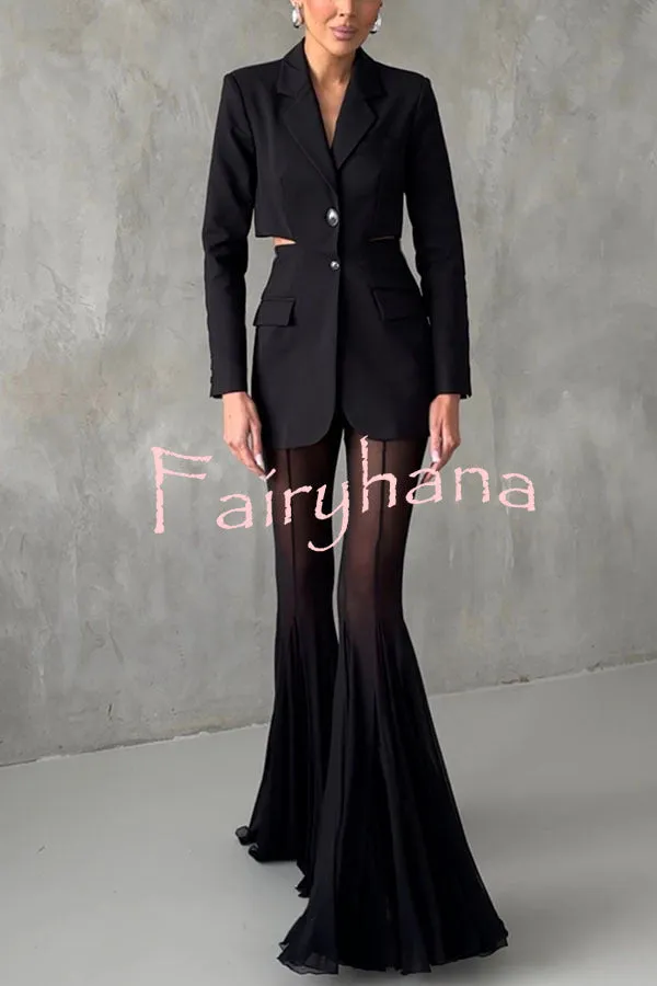 Deep Chic Mesh High Rise Elastic Waist Fishtail Stretch Pants