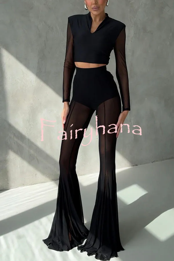 Deep Chic Mesh High Rise Elastic Waist Fishtail Stretch Pants