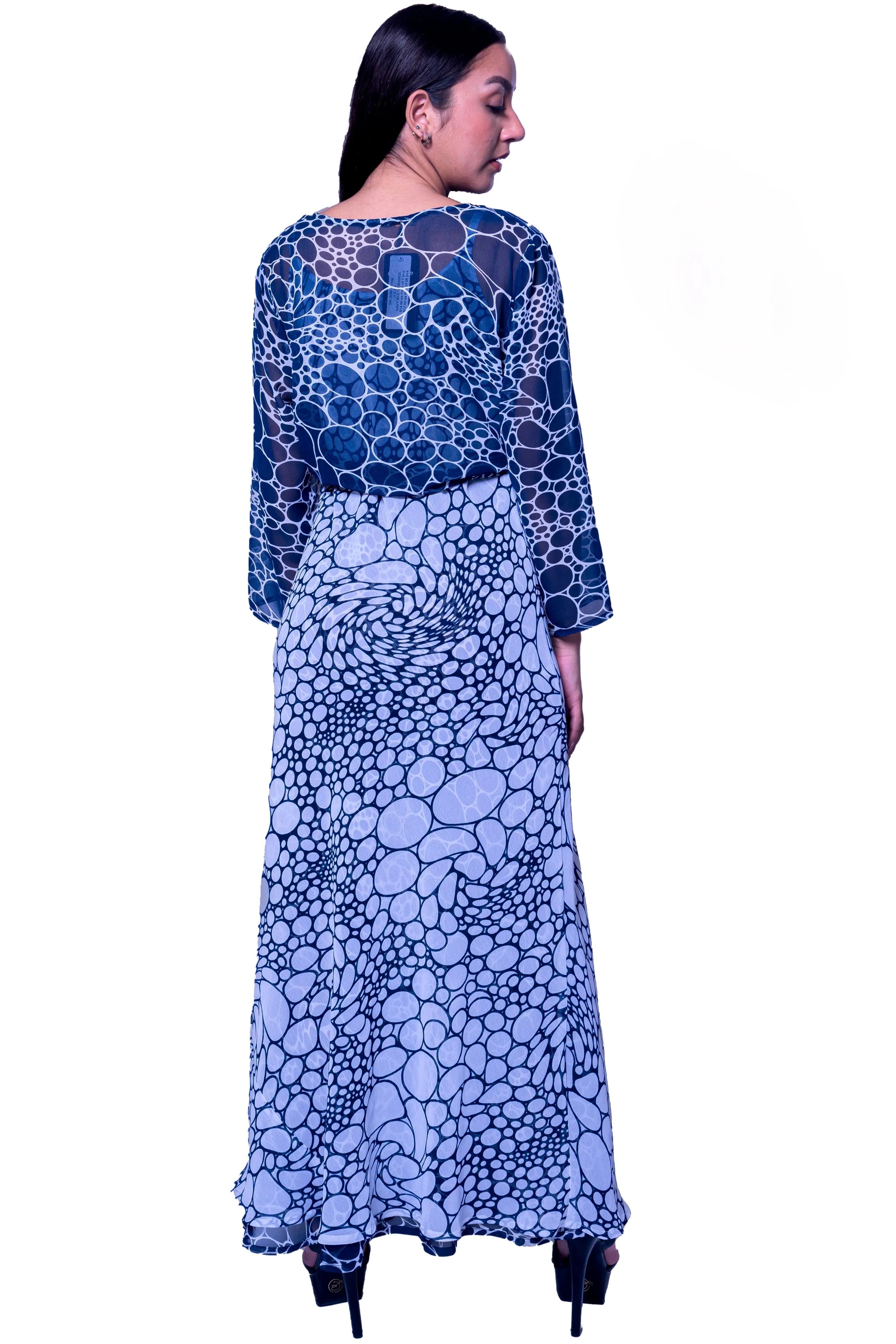 DK 682 Bubble Print Long Shift Reversible Dress with Matching Jacket