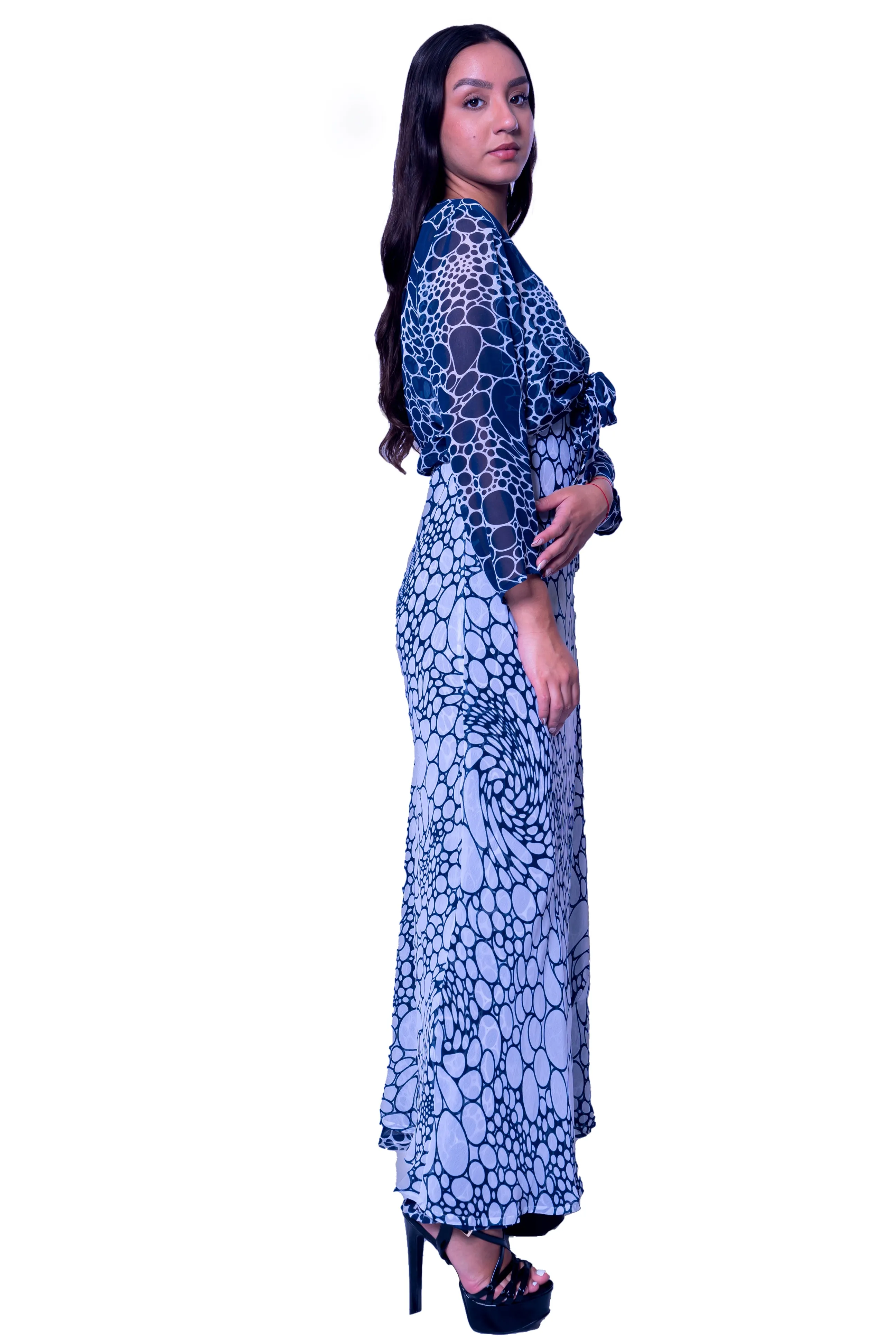 DK 682 Bubble Print Long Shift Reversible Dress with Matching Jacket