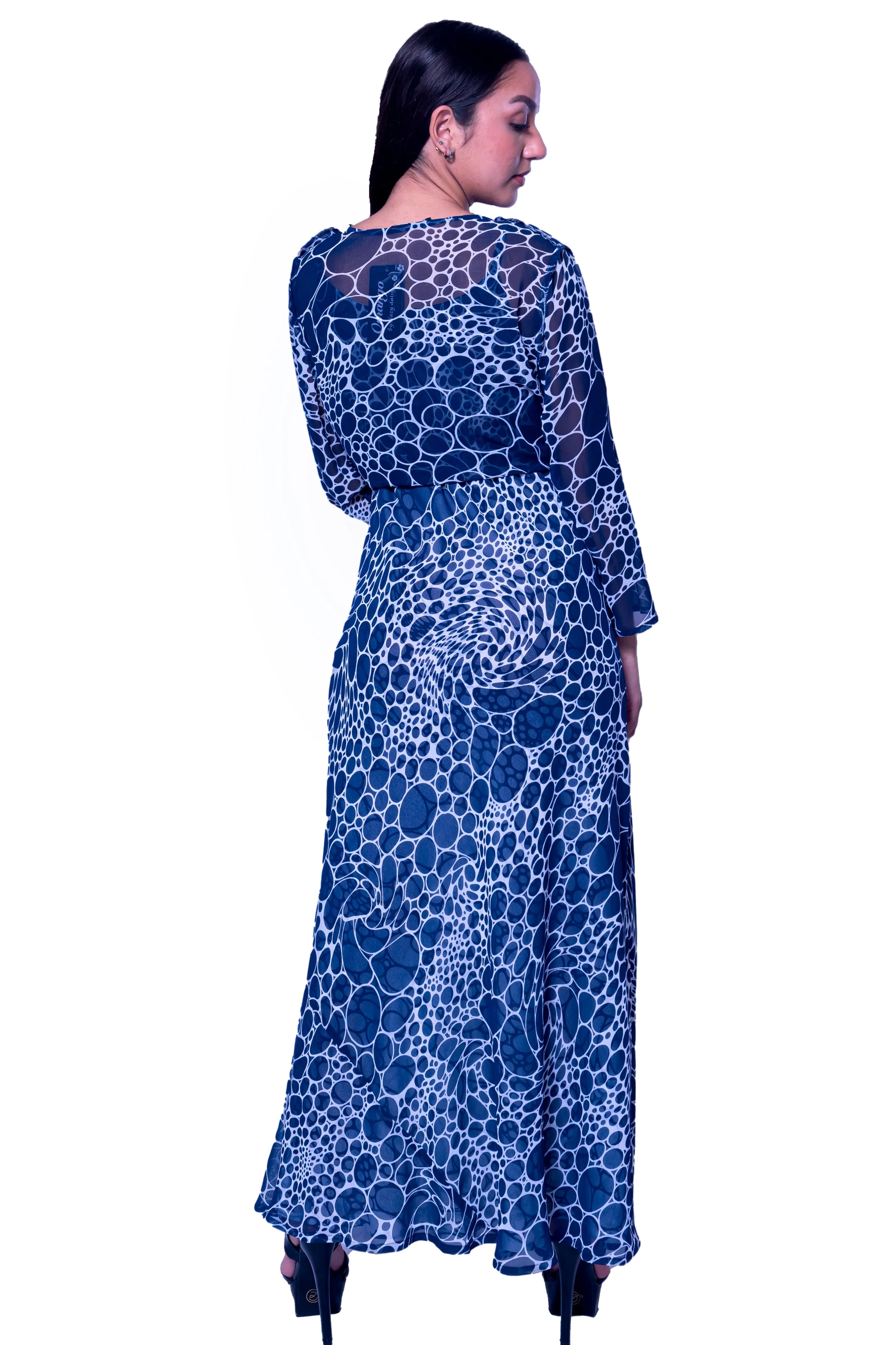 DK 682 Bubble Print Long Shift Reversible Dress with Matching Jacket