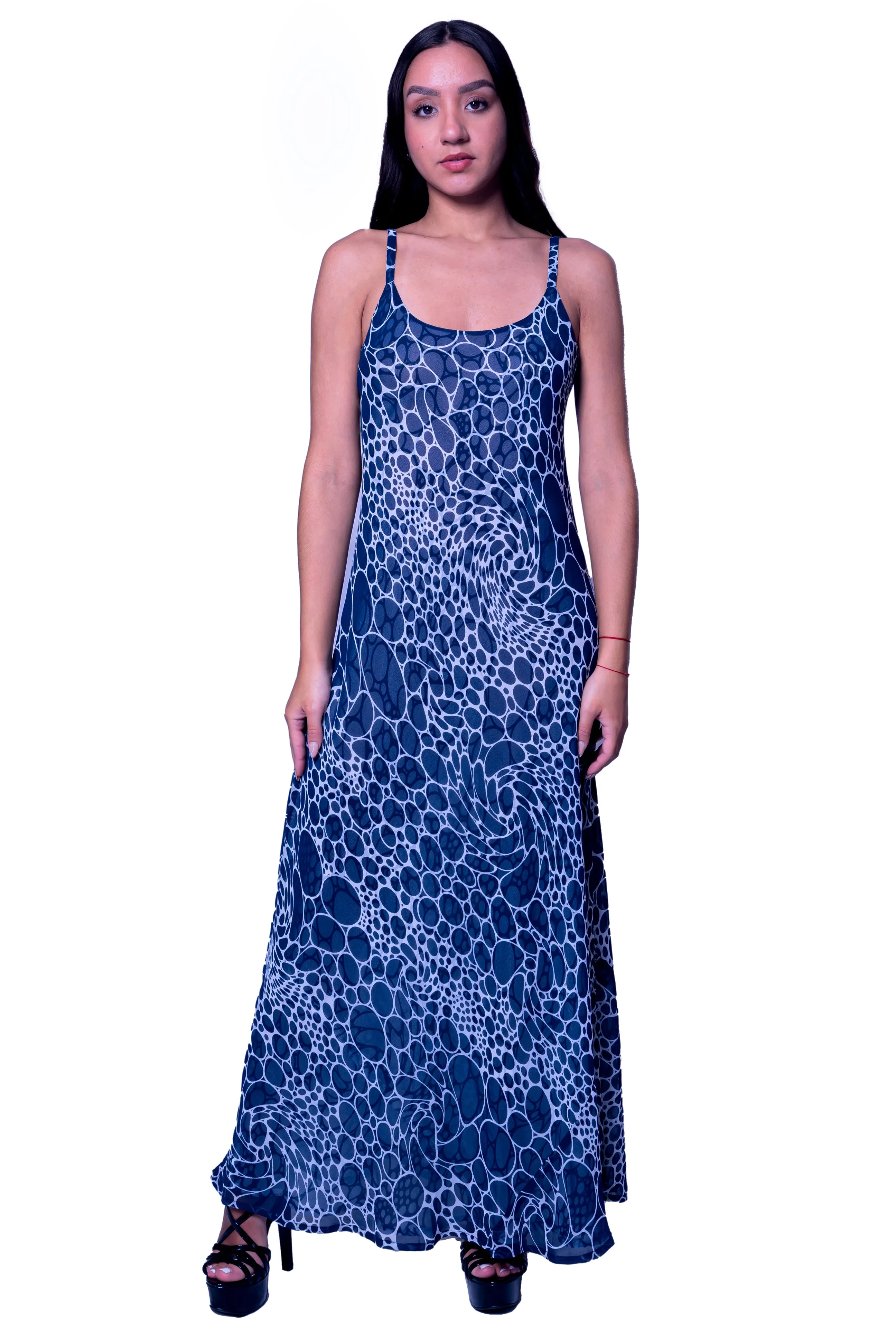 DK 682 Bubble Print Long Shift Reversible Dress with Matching Jacket