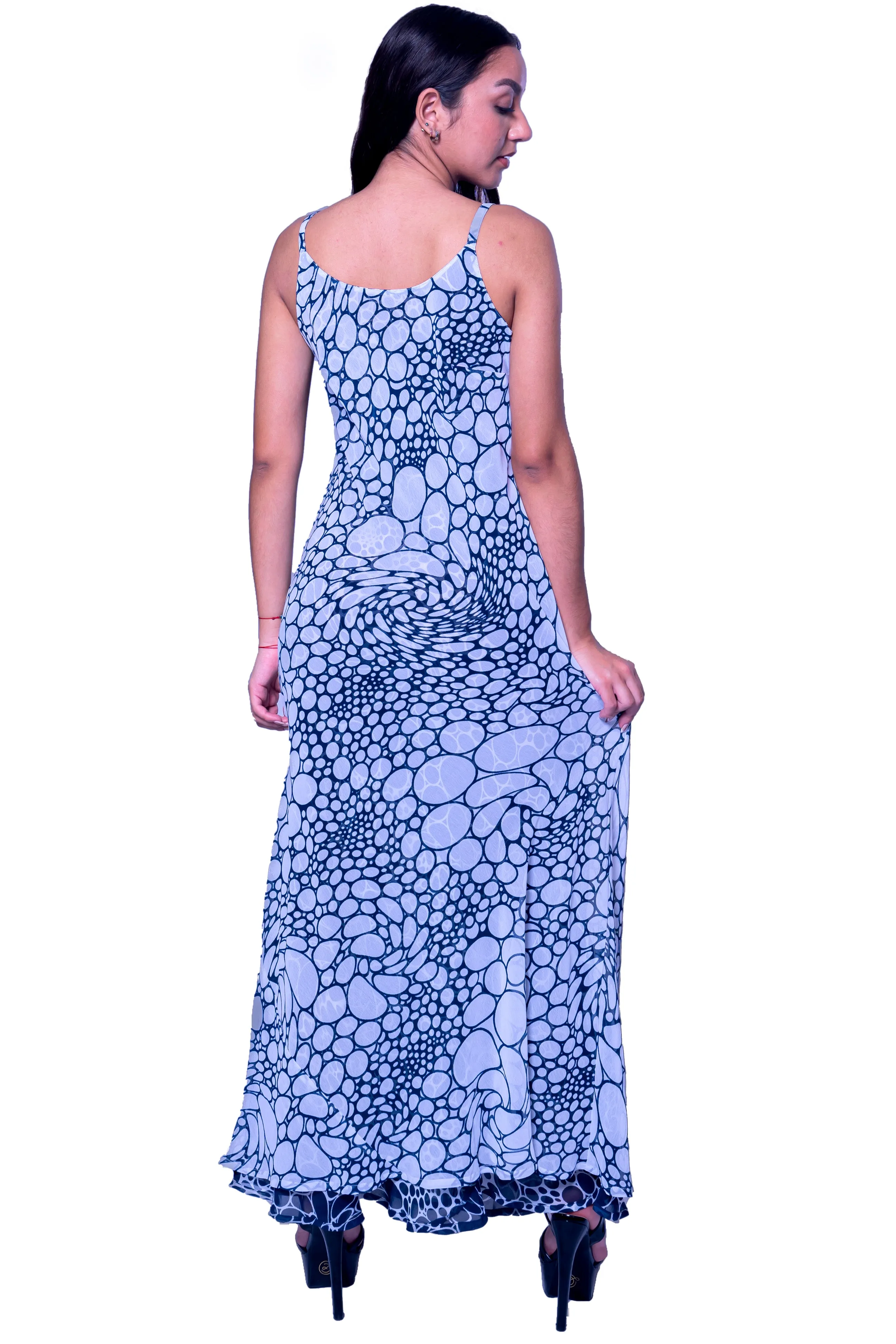 DK 682 Bubble Print Long Shift Reversible Dress with Matching Jacket