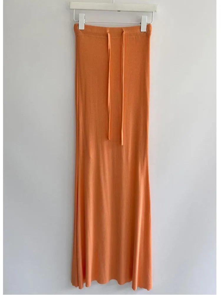 Elegant Orange Ruffles Fishtail Long Skirt