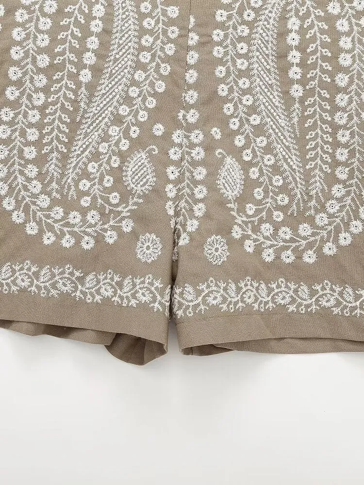 Embroidered High Waist Shorts