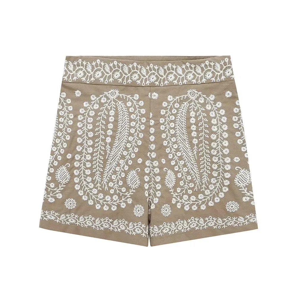 Embroidered High Waist Shorts