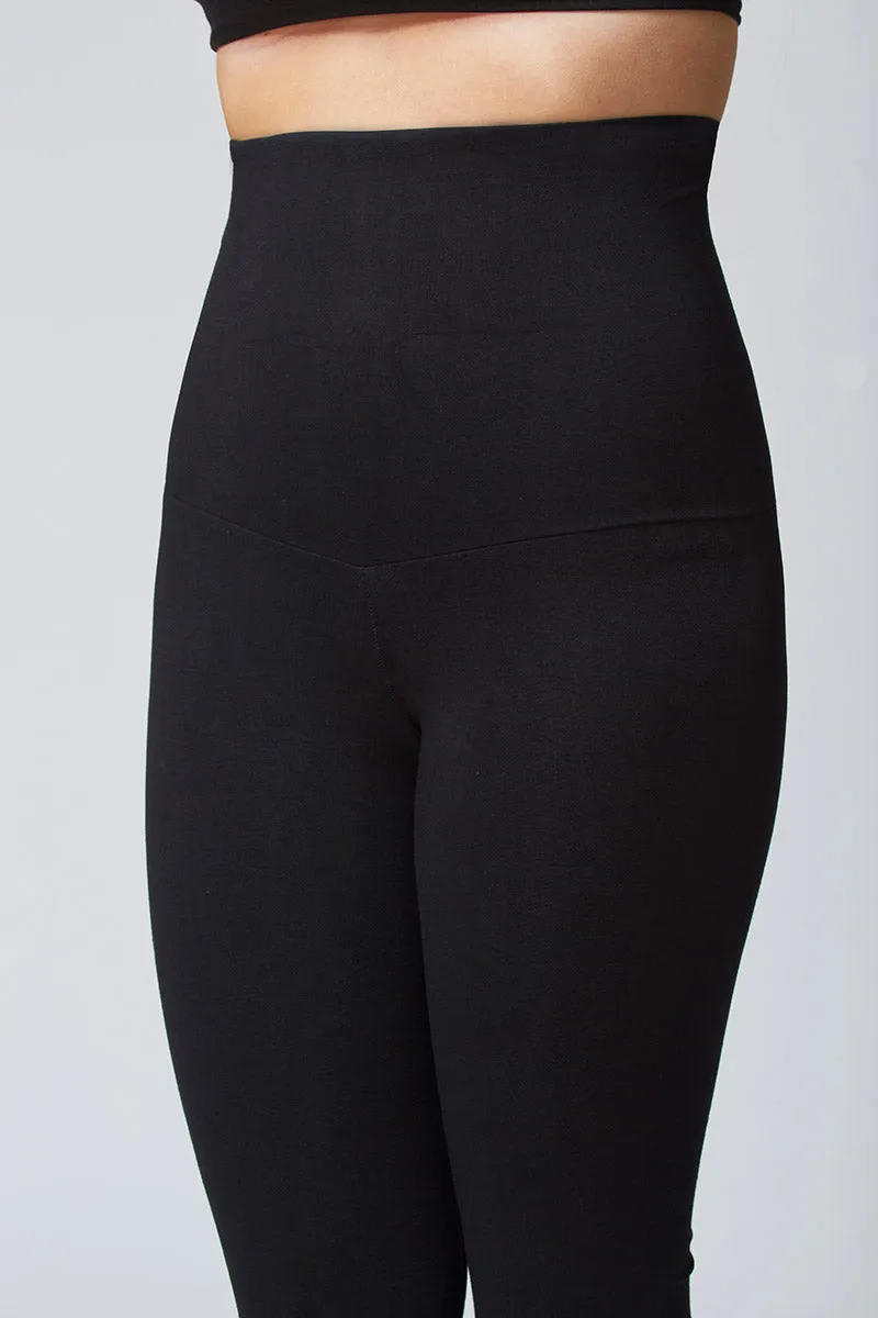 Extra Strong Compression Cropped Leggings with High Waisted Tummy Control Black