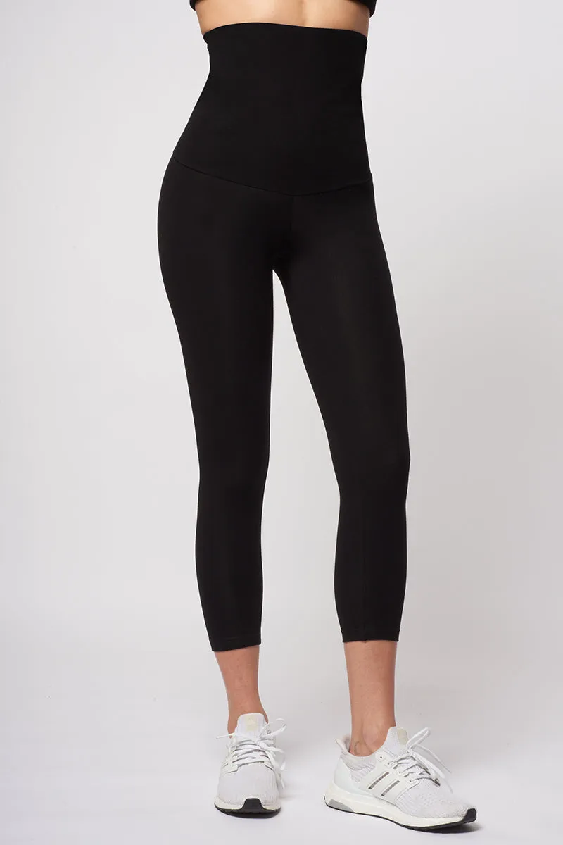 Extra Strong Compression Cropped Leggings with High Waisted Tummy Control Black