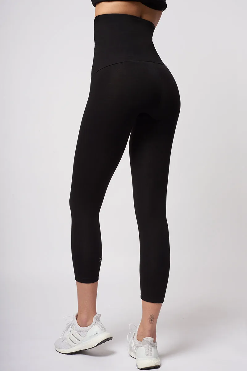 Extra Strong Compression Cropped Leggings with High Waisted Tummy Control Black