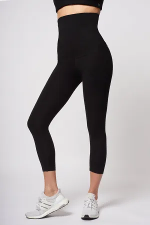 Extra Strong Compression Cropped Leggings with High Waisted Tummy Control Black