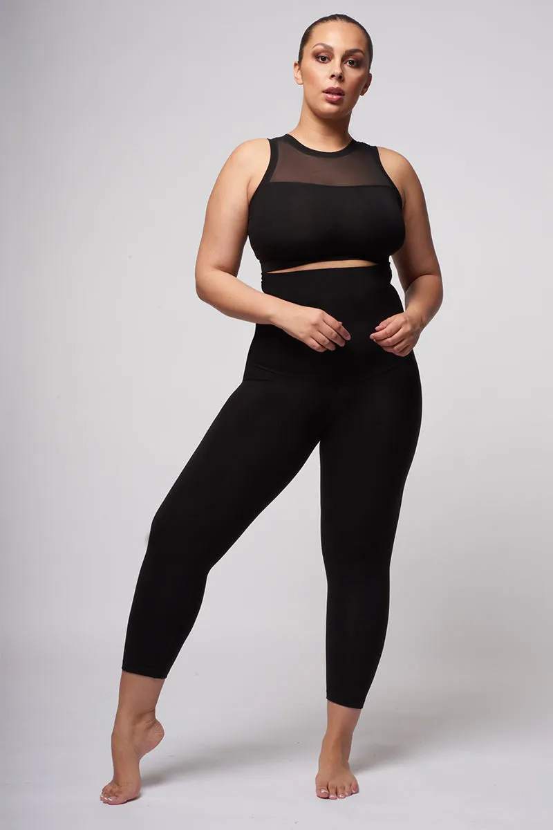 Extra Strong Compression Cropped Leggings with High Waisted Tummy Control Black