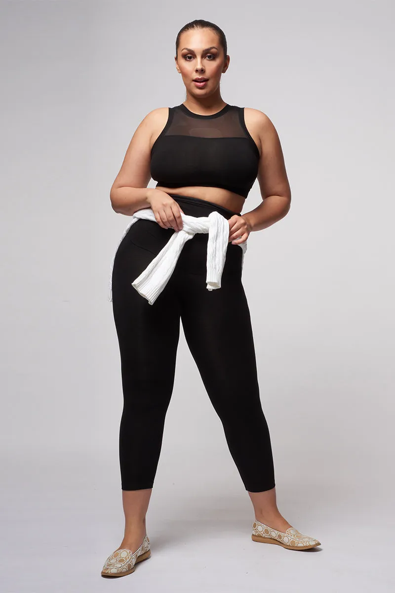 Extra Strong Compression Cropped Leggings with High Waisted Tummy Control Black