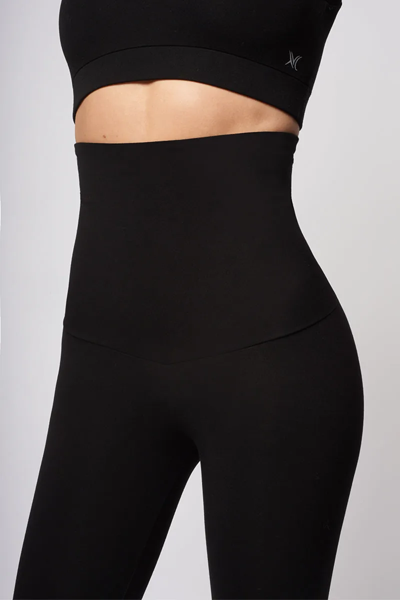 Extra Strong Compression Cropped Leggings with High Waisted Tummy Control Black