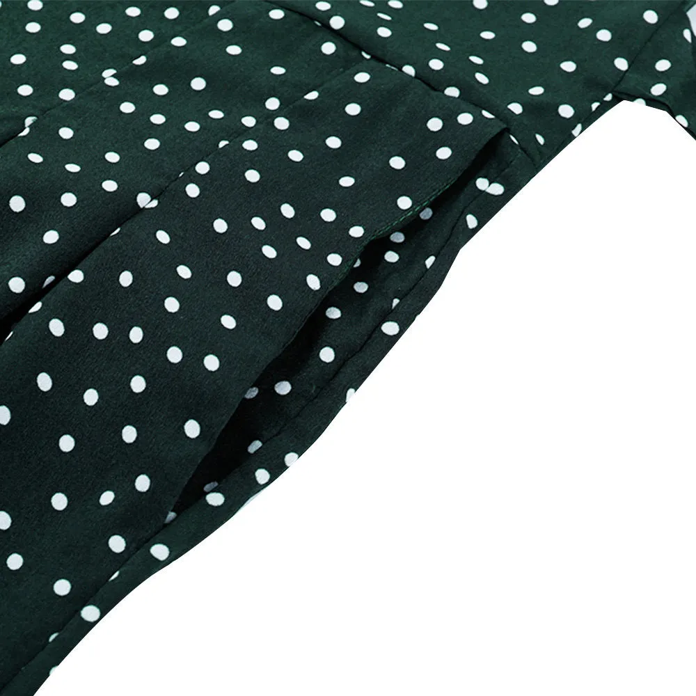 Fashion Printed Wavelet Point Casual Loose Straps Bow Wide Leg Pants