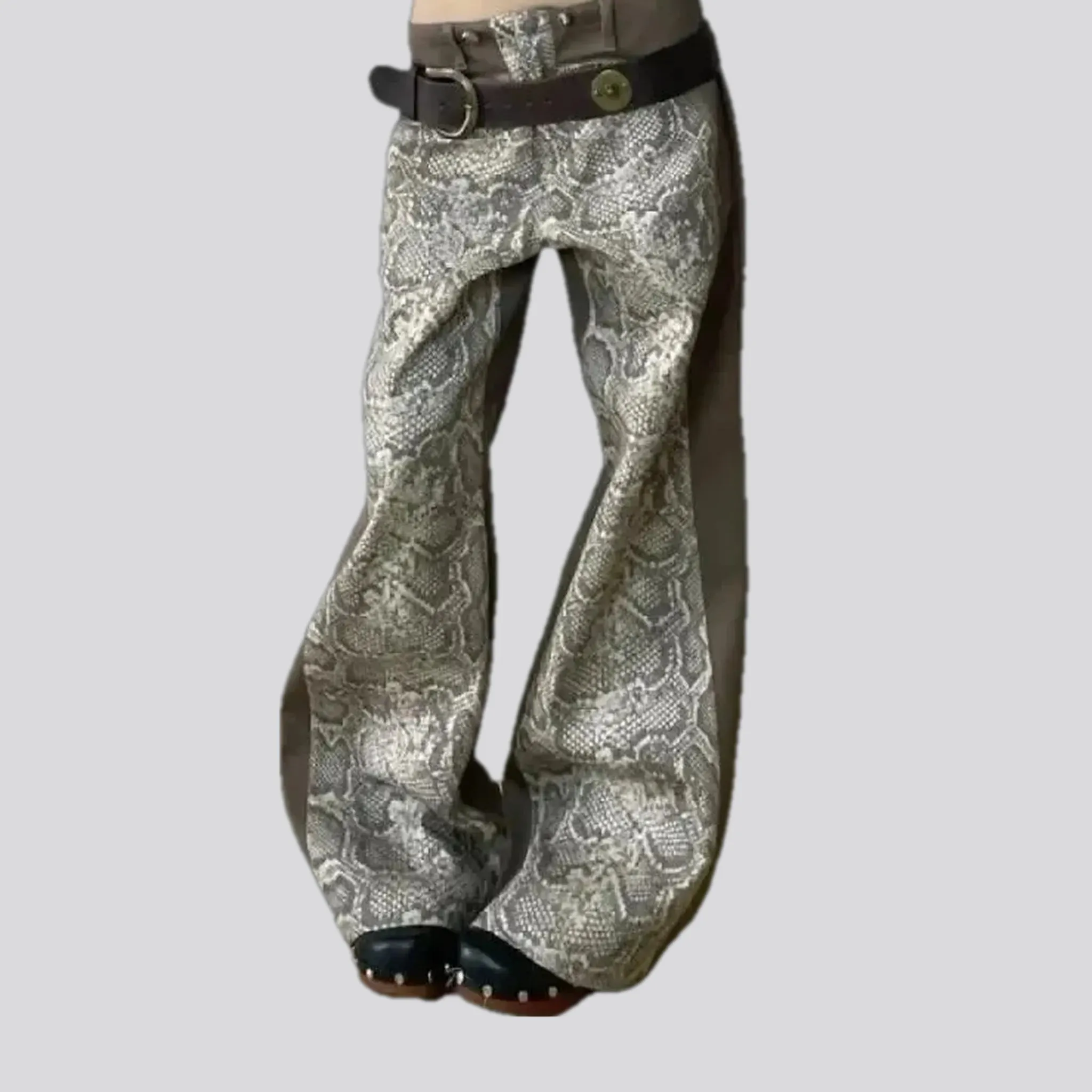 Fashion slouchy fit snake skin women's denim pants