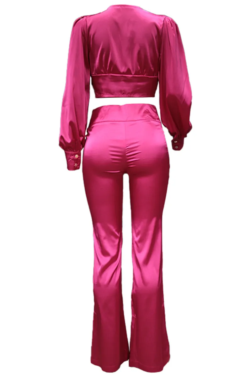 Fashion Solid Patchwork V Neck Long Sleeve Two Pieces