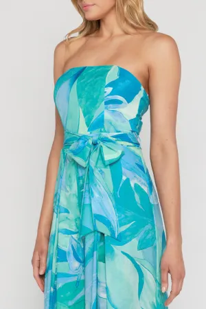 FEINA STRAPLESS JUMPSUIT - Blue Green Print