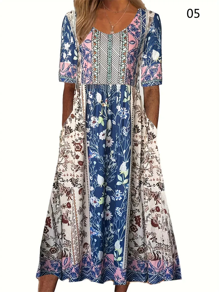 Female Short Sleeve Pullover Bohemian Printed Dress