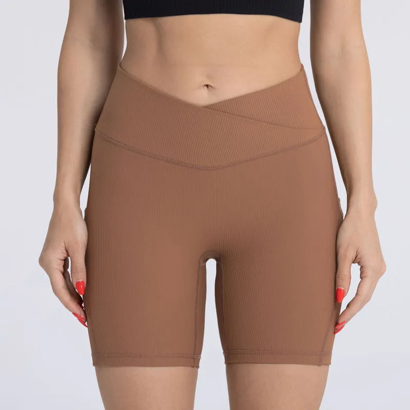 Filhot™ Cross Waist Workout Shorts With Pocket